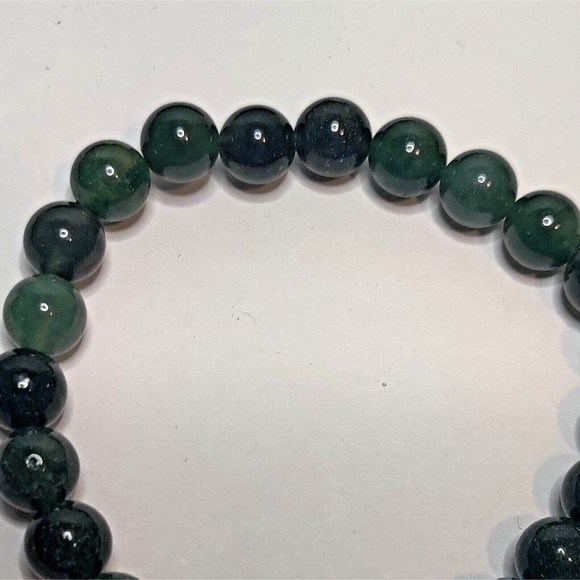 Green Moss Agate Stretch Bracelet 8mm round natural stone w/ felt pouch-B821 - Picture 5 of 12
